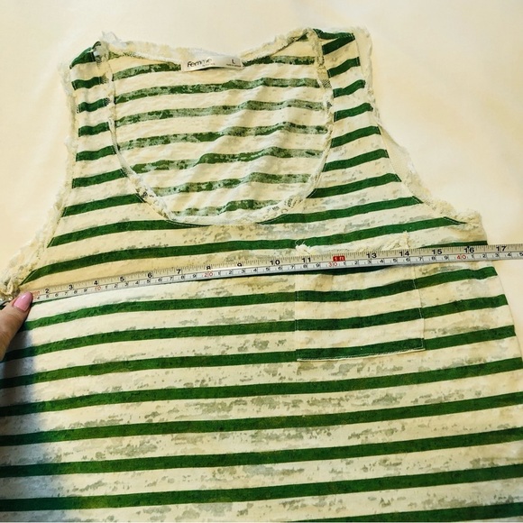 💜3/&30 Femme Large Green/White Stripe Burnout Tank Lace Trim - Picture 3 of 10
